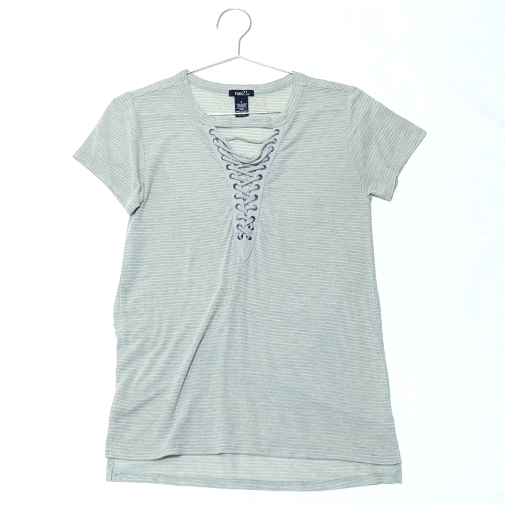 Rue 21 | Striped | Lattice V Neck TShirt | Stripes | Causal | Soft | Stretchy|